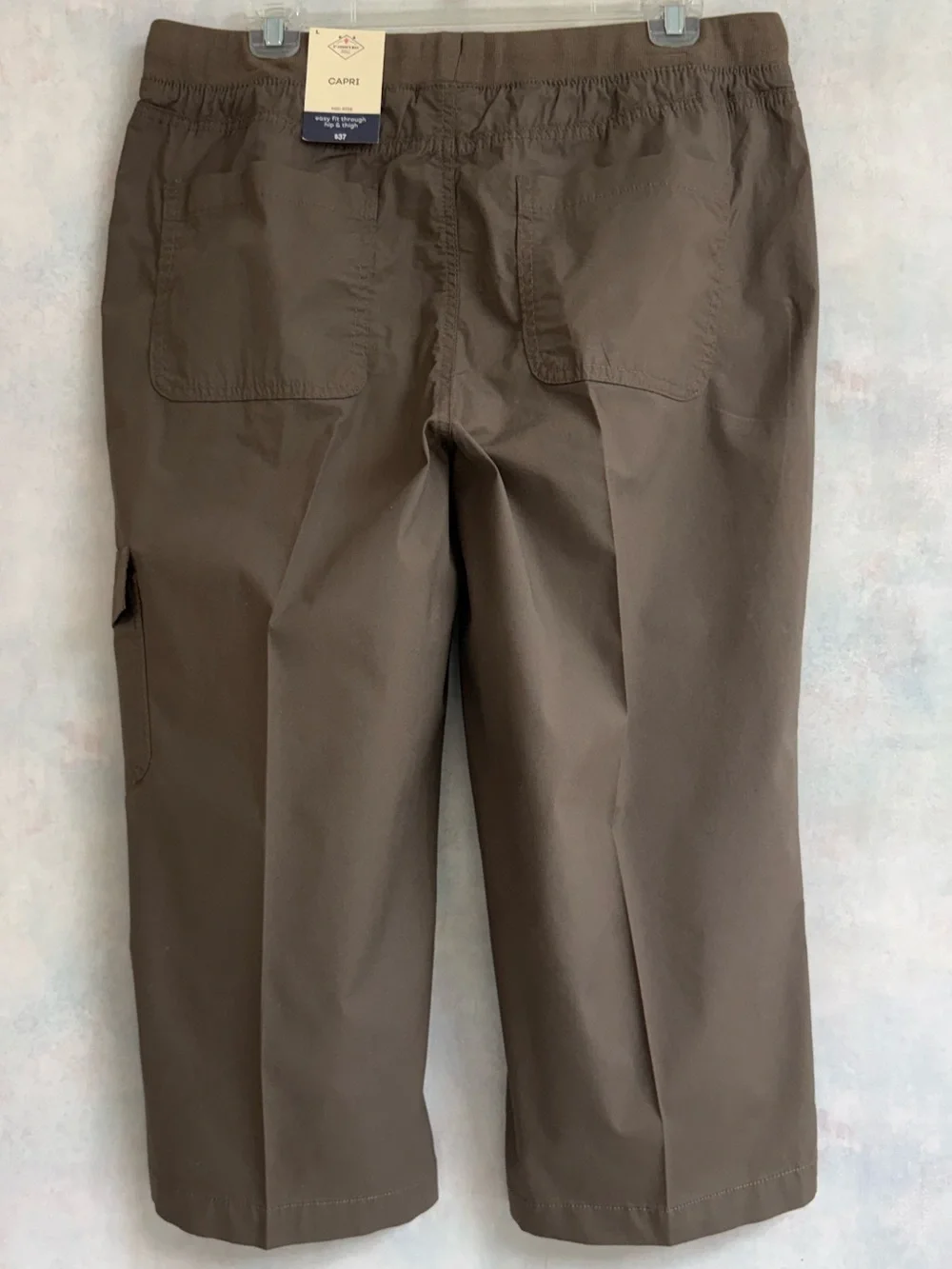 L Capri Easy Fit Through Hip/Thigh by St John’s Bay, Dark Khaki, Pockets Pull On - Picture 4 of 14
